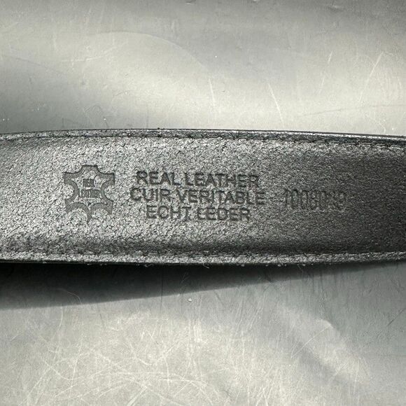 Mens Belt size 43 Black Leather Silver Square Buckle 49 Inches Length - Picture 4 of 10